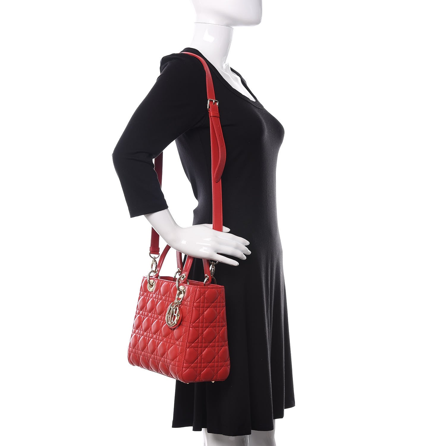 Christian Dior Lambskin Cannage Medium Lady Dior Red 2 of 10