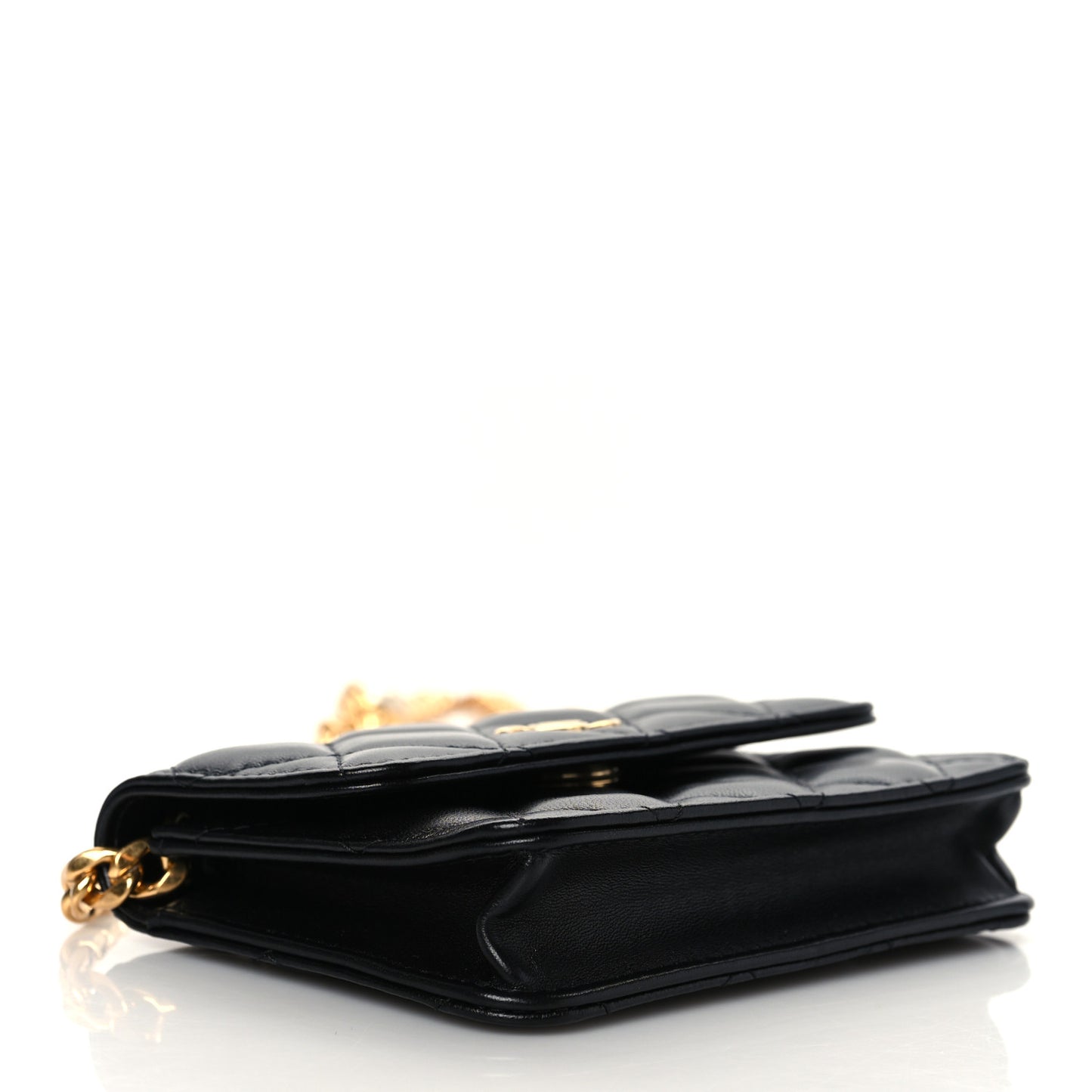 Lambskin Resin Quilted Clutch With Chain Black