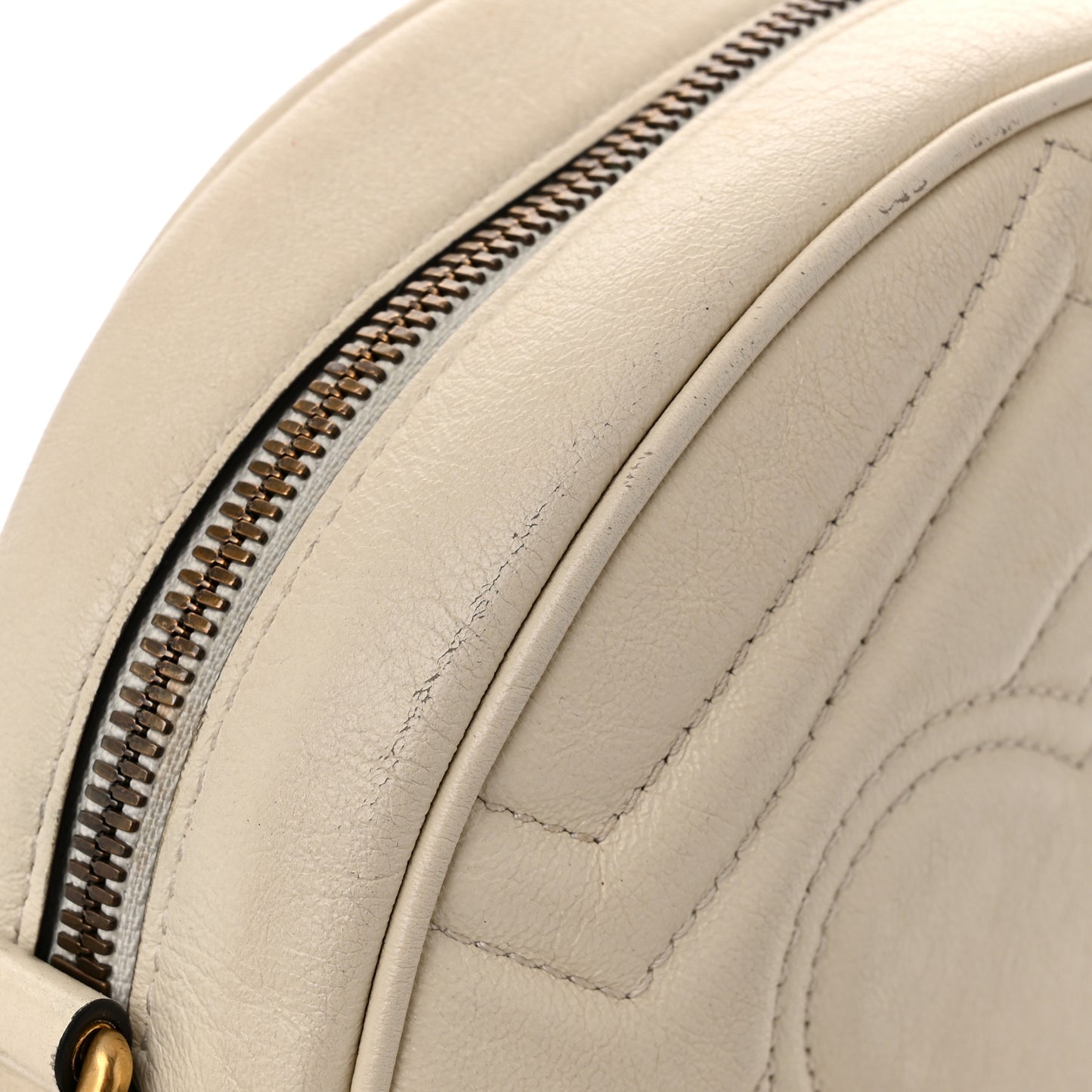 Calfskin Matelasse Mini GG Marmont Round Shoulder Bag White