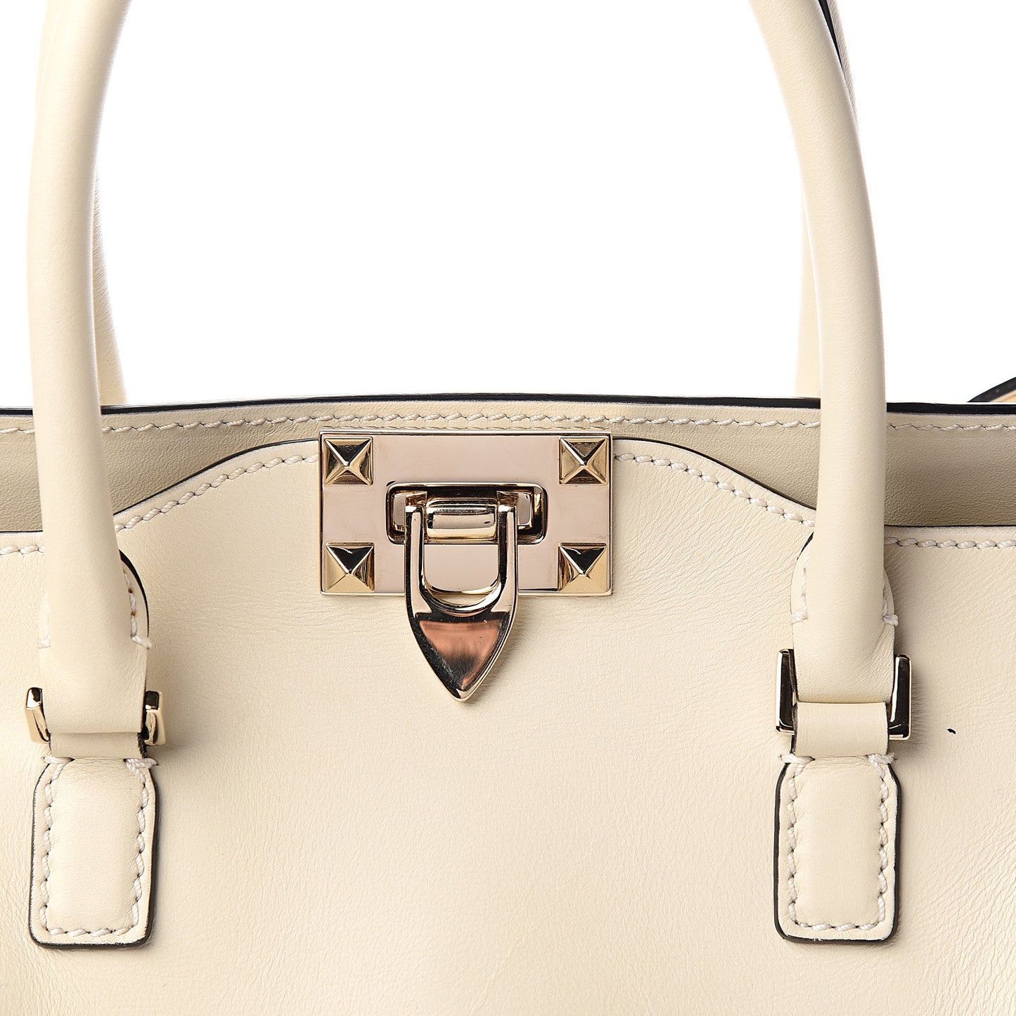 Vitello Small Rockstud Double Handle Tote Ivory