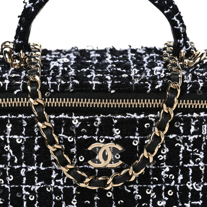 Chanel Tweed Sequin Small Top Handle Vanity Case With Chain Black White 8 of 11