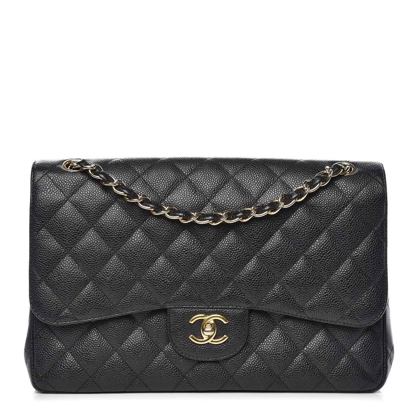 Caviar Quilted Jumbo Double Flap Black