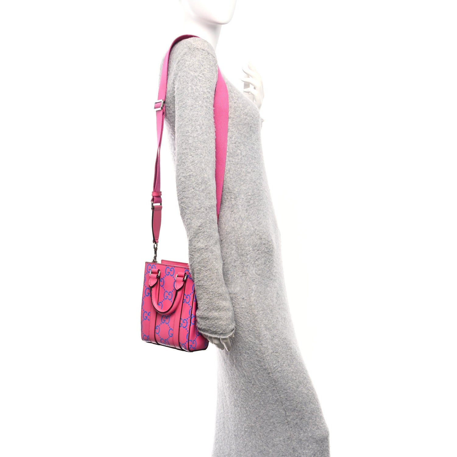 Gucci Calfskin GG Tennis Embossed Mini Tote Bag Modern Fuchsia