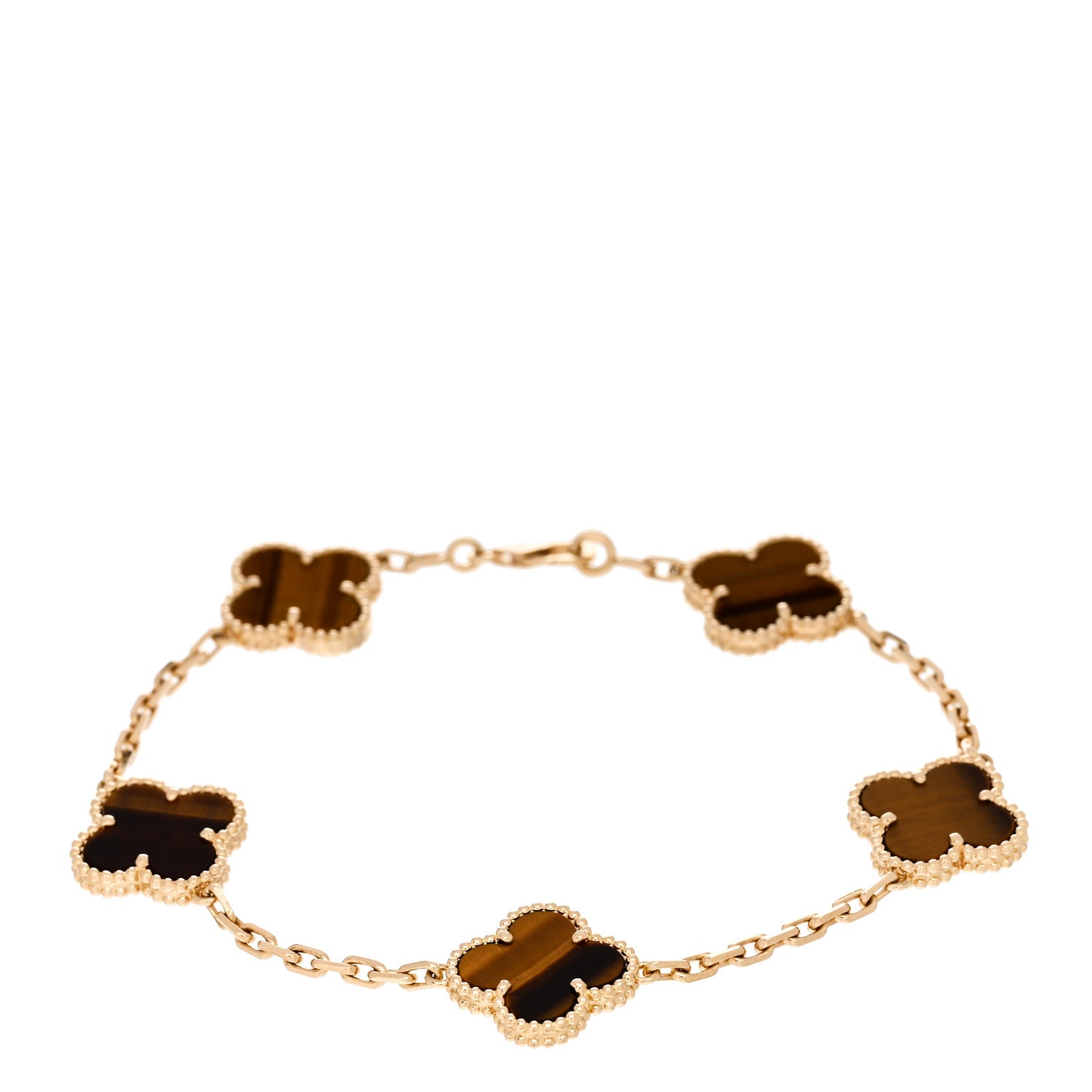 18K Yellow Gold Tiger Eye 5 Motifs Vintage Alhambra Bracelet