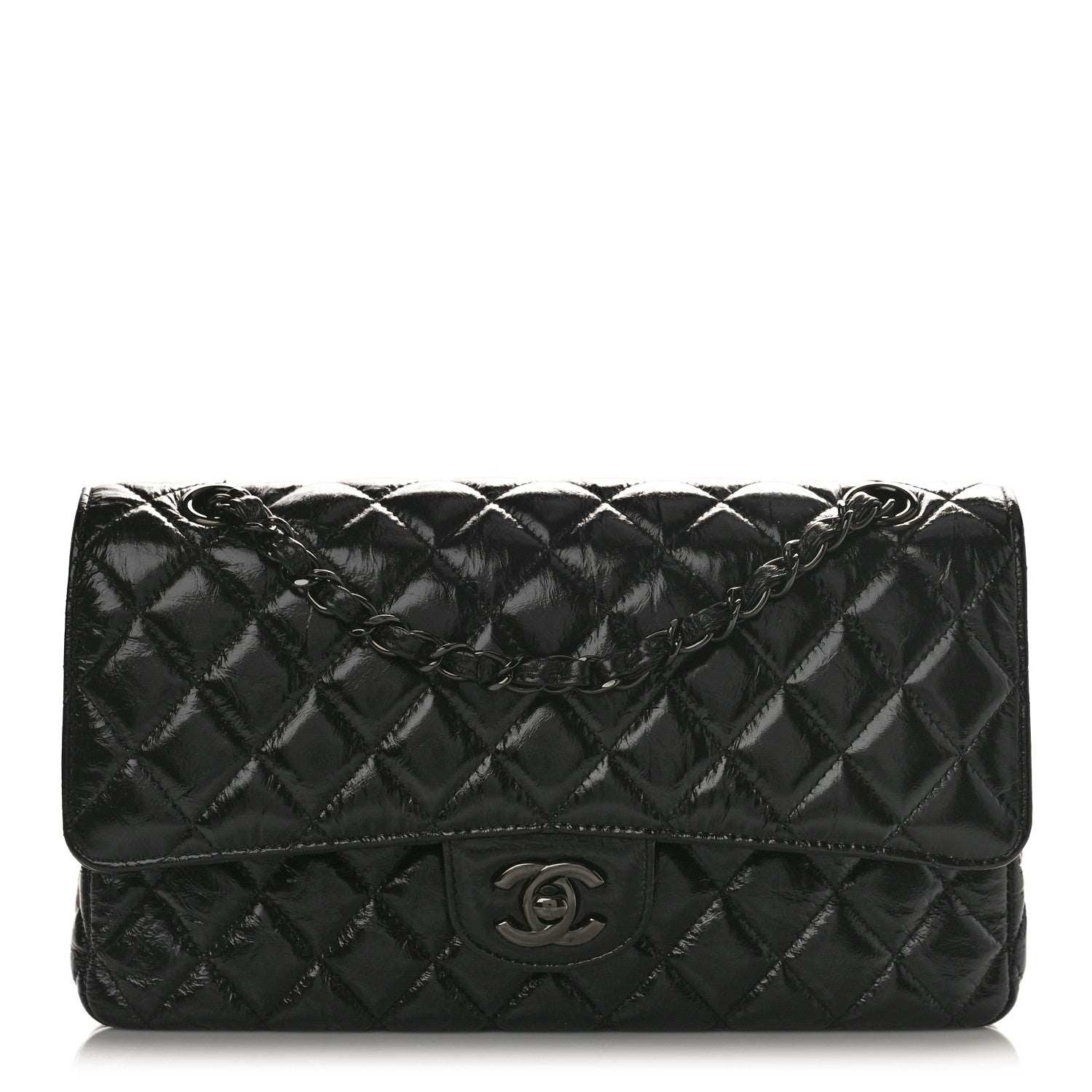 Chanel Shiny Crumpled Calfskin Quilted Medium Double Flap So Black 1 of 9