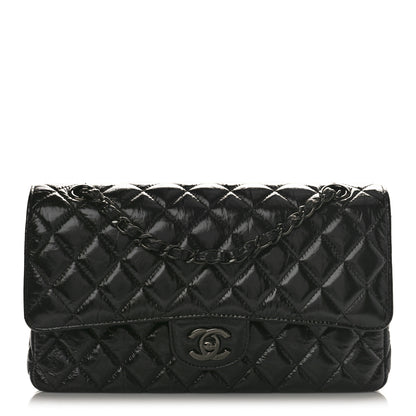 Chanel Shiny Crumpled Calfskin Quilted Medium Double Flap So Black 1 of 9