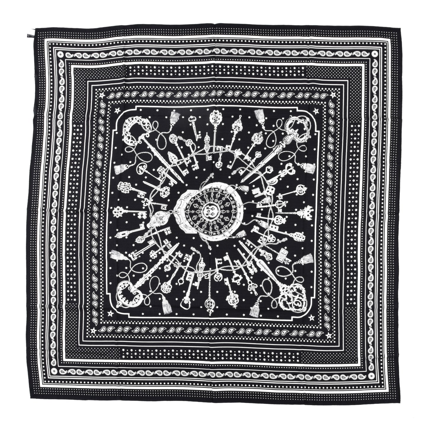 Cashmere Silk Les Cles Bandana Shawl 140 Black White