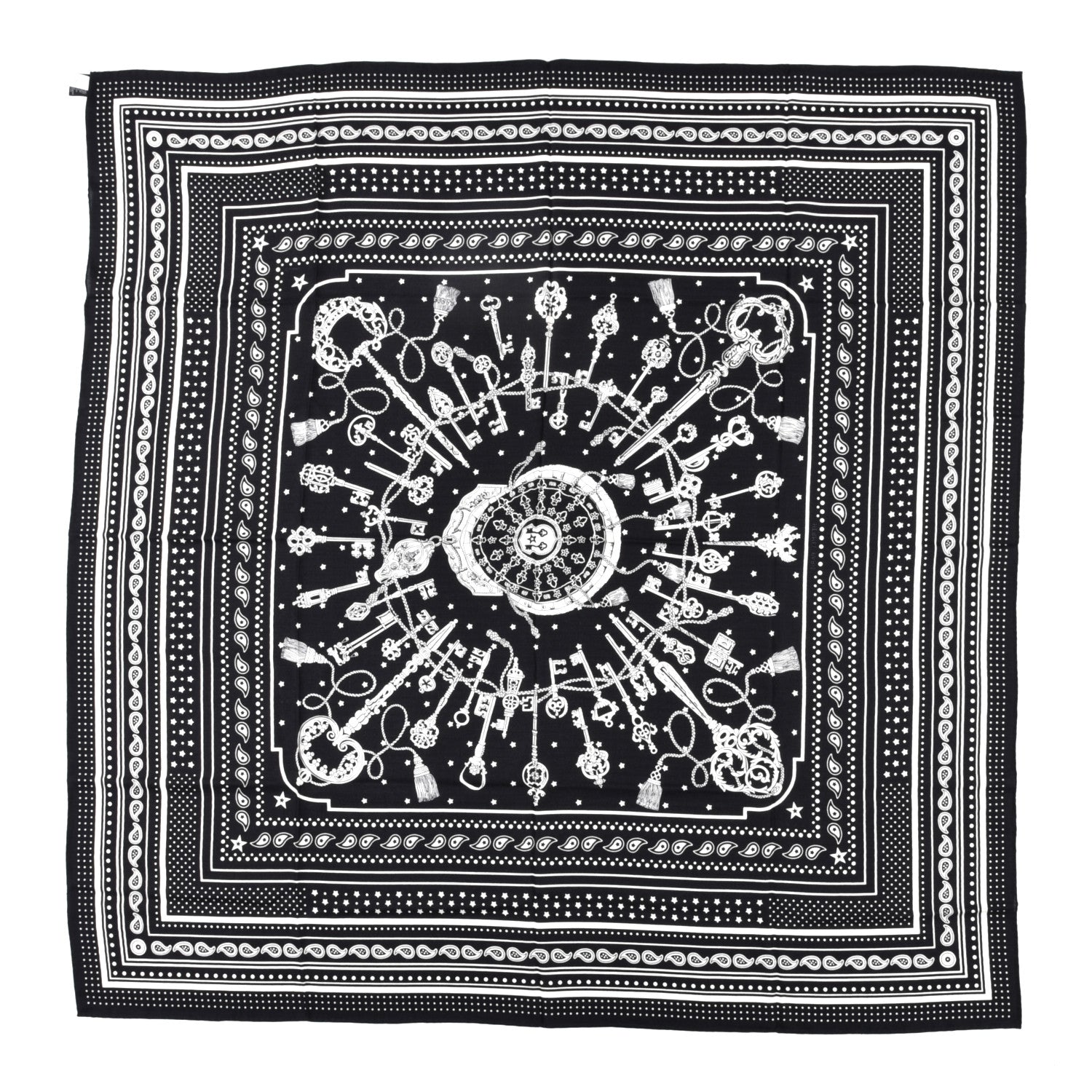 Hermes Cashmere Silk Les Cles Bandana Shawl 140 Black White 1 of 3