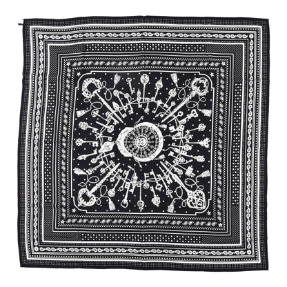 Hermes Cashmere Silk Les Cles Bandana Shawl 140 Black White 1 of 3