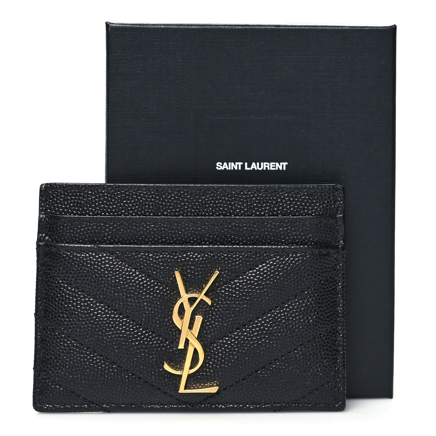 Saint Laurent Grain De Poudre Matelasse Chevron Monogram Credit Card Case Black 9 of 9
