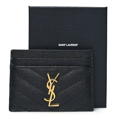 Saint Laurent Grain De Poudre Matelasse Chevron Monogram Credit Card Case Black 9 of 9