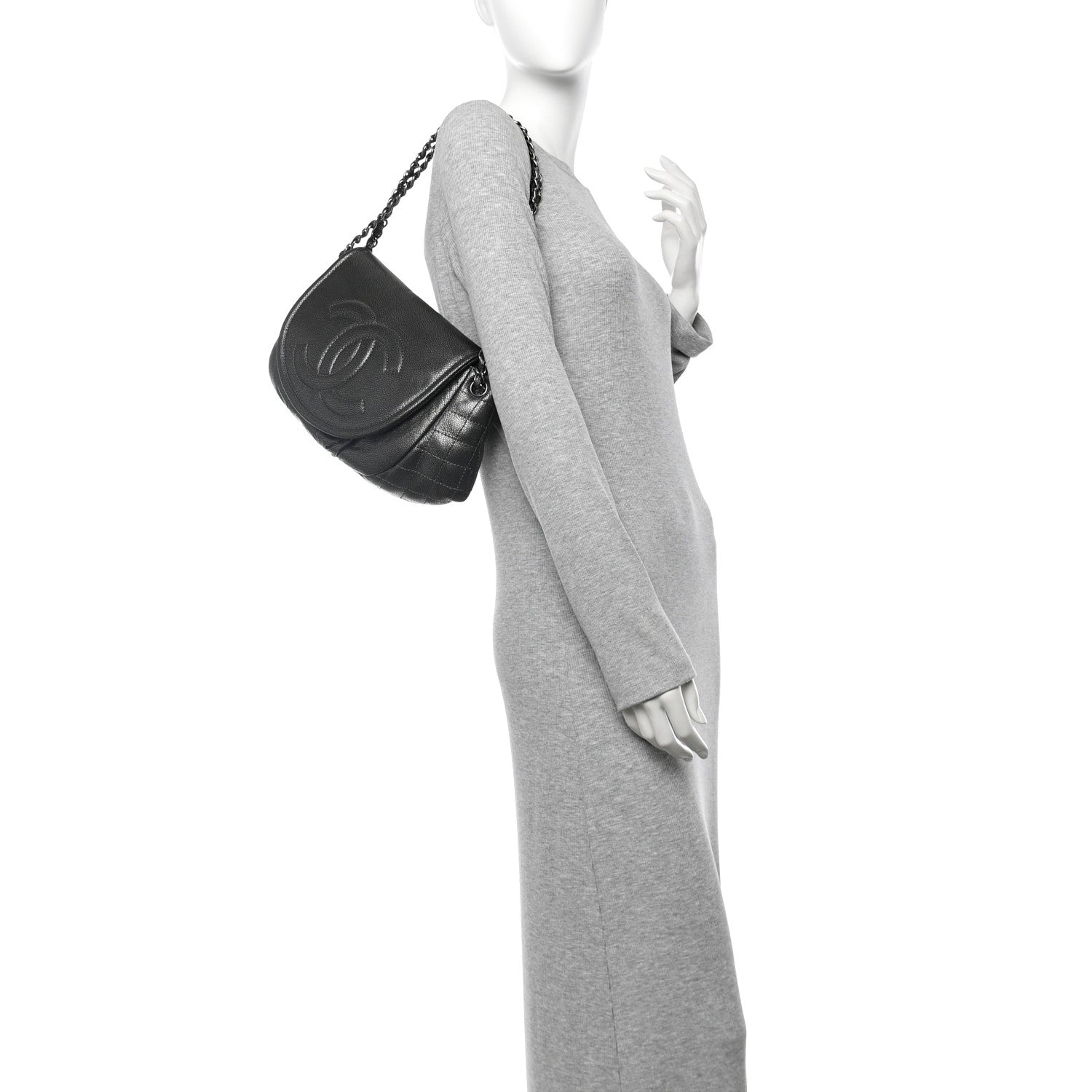 Chanel Caviar Half Moon Large Flap Dark Silver 2 of 10