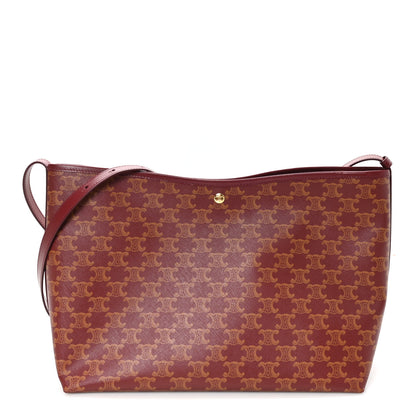 Celine Triomphe Canvas Calfskin Soft Shopper Tote Burgundy Tan 1 of 11