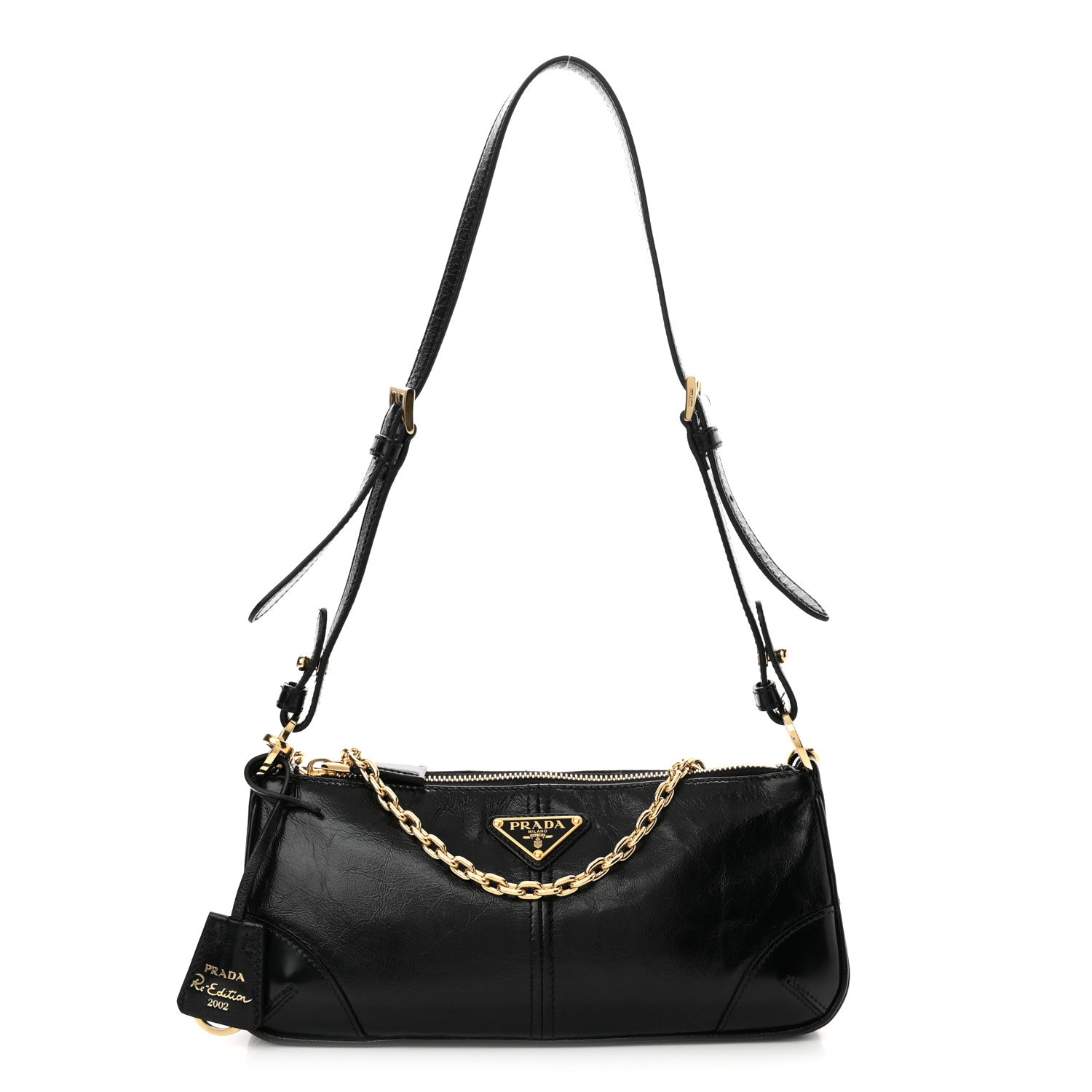 Prada Soft Lux Calfskin Medium Re-Edition 2002 Shoulder Bag Black 1 of 15