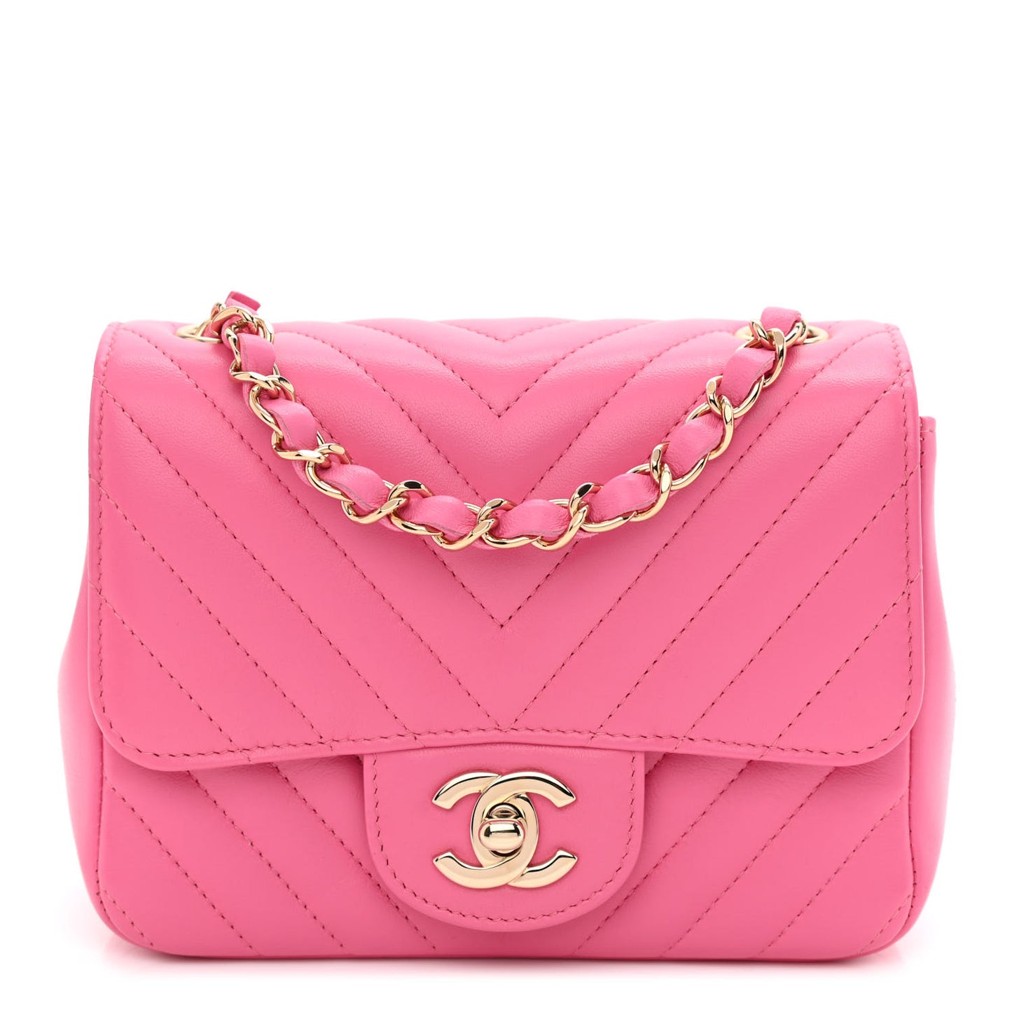 Lambskin Chevron Quilted Mini Square Flap Pink
