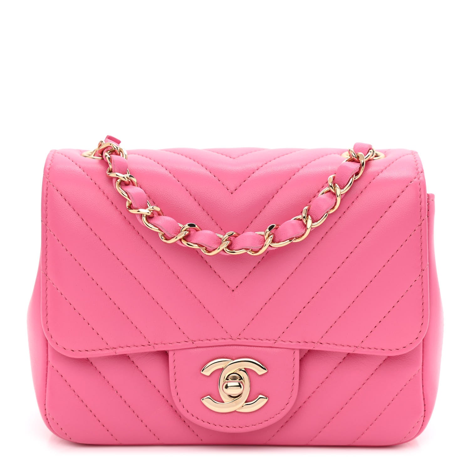 Chanel Lambskin Chevron Quilted Mini Square Flap Pink 1 of 11