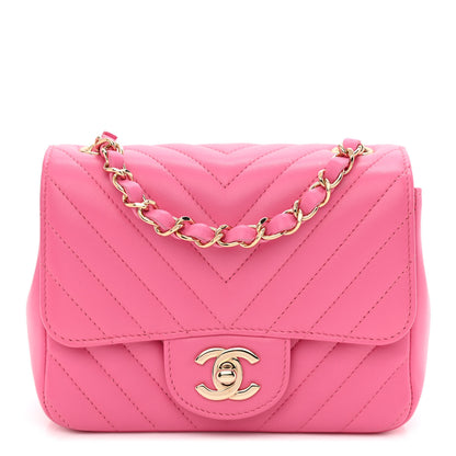 Chanel Lambskin Chevron Quilted Mini Square Flap Pink 1 of 11