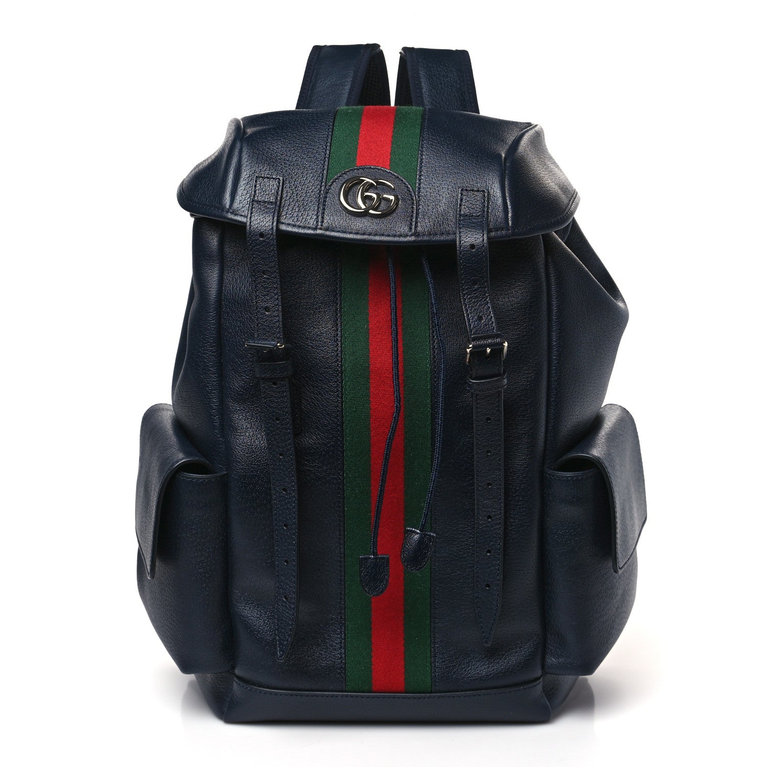 Gucci Grained Calfskin Medium Ophidia Double Buckle Backpack Blue 1 of 8