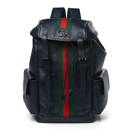 Gucci Grained Calfskin Medium Ophidia Double Buckle Backpack Blue 1 of 8