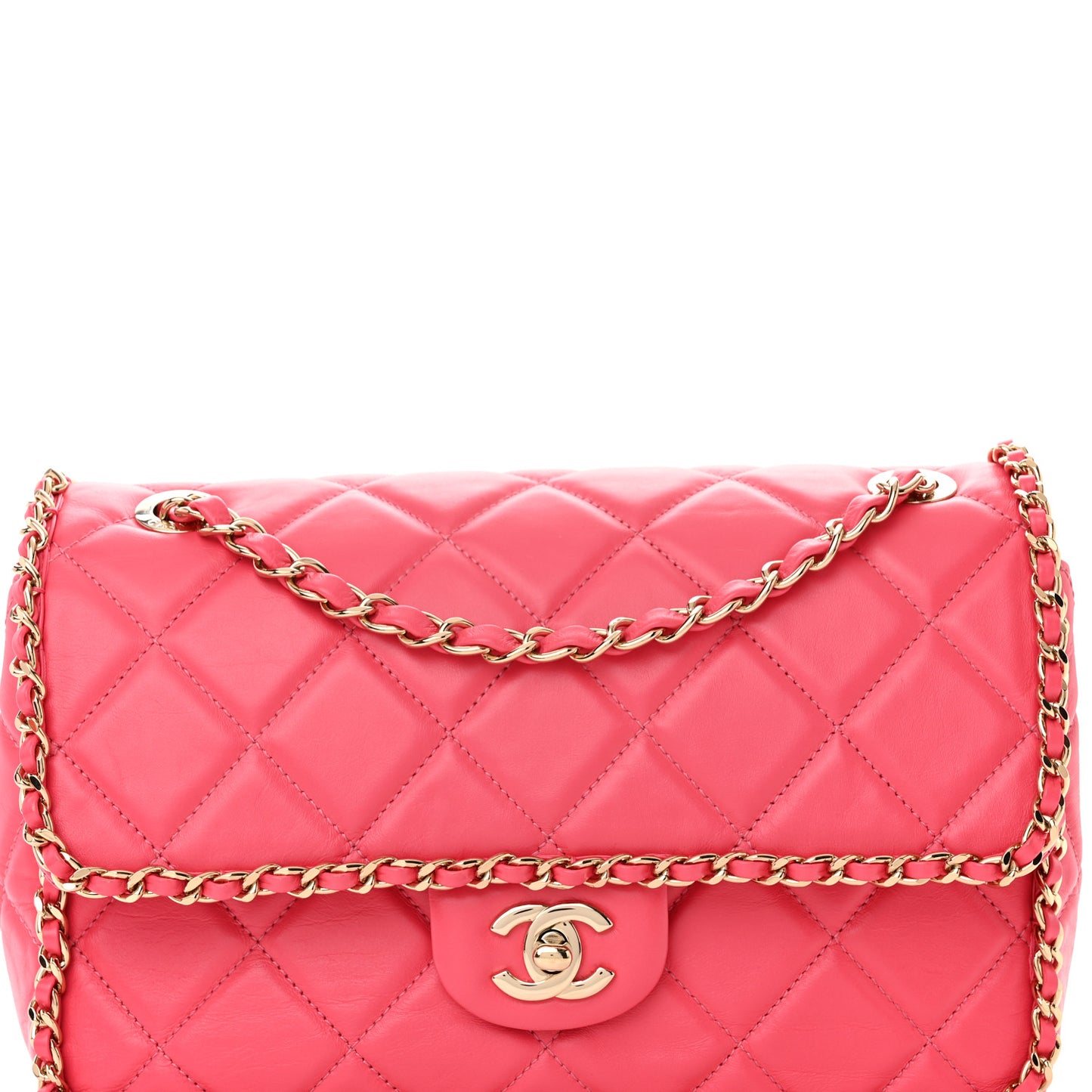 Crumpled Calfskin Medium Chain All Over Flap Pink