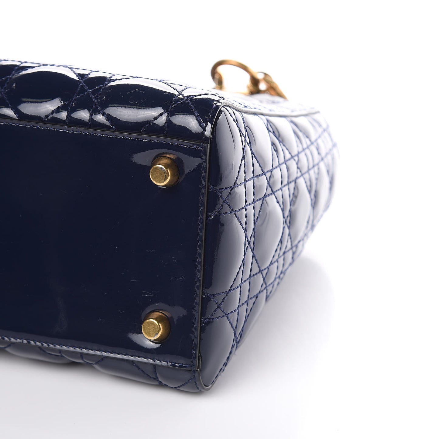 Patent Cannage Medium Lady Dior Navy Blue
