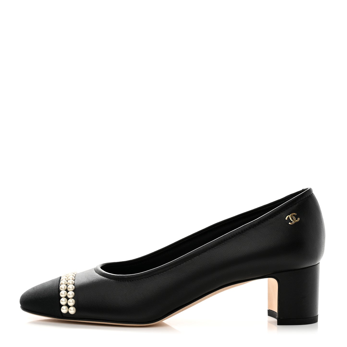 Lambskin Grosgrain Pearl Cap Toe CC Pumps 37 Black