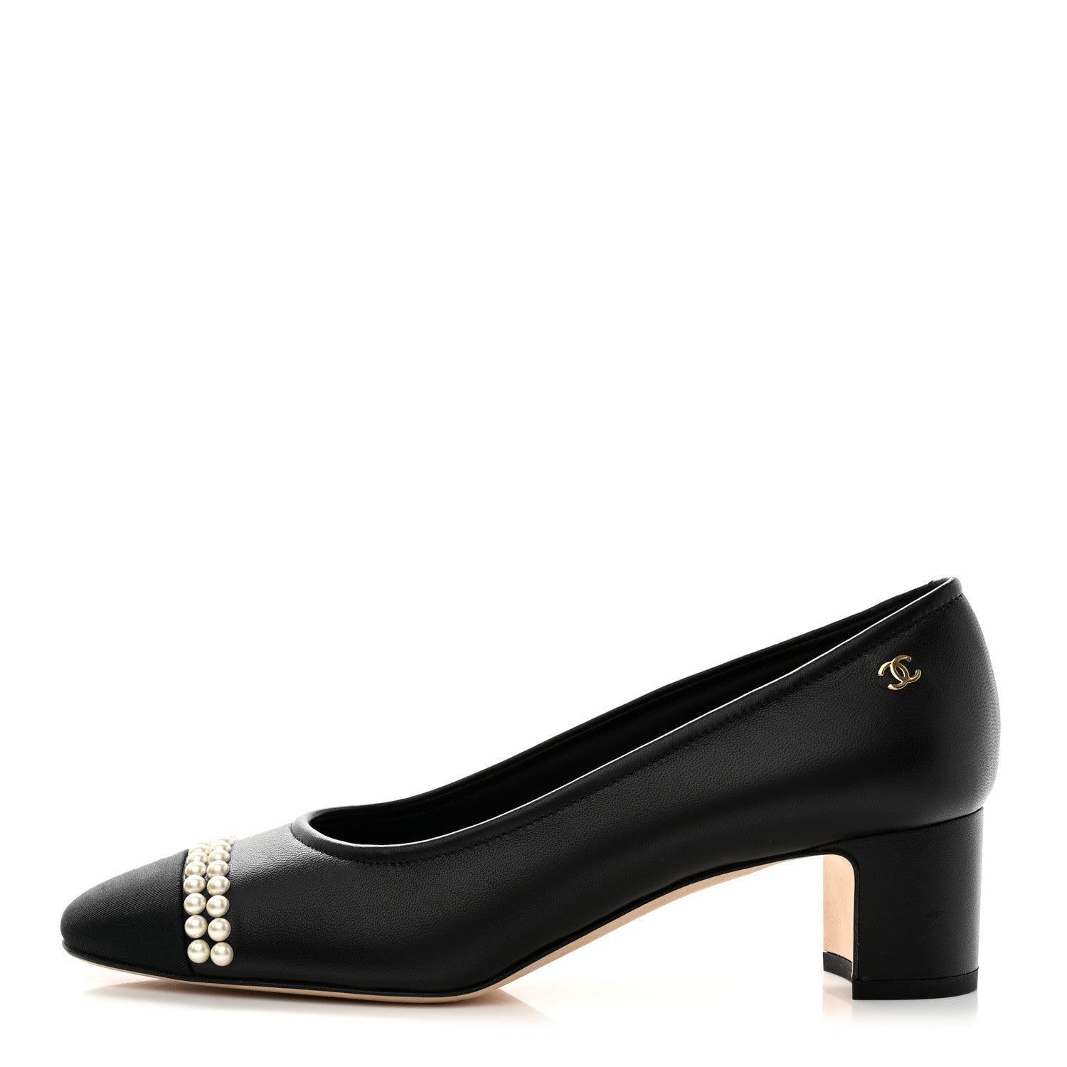 Chanel Lambskin Grosgrain Pearl Cap Toe CC Pumps 37 Black 1 of 9