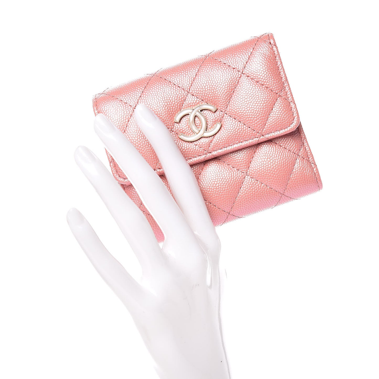 Iridescent Caviar Quilted Small Flap Wallet Rose Pink