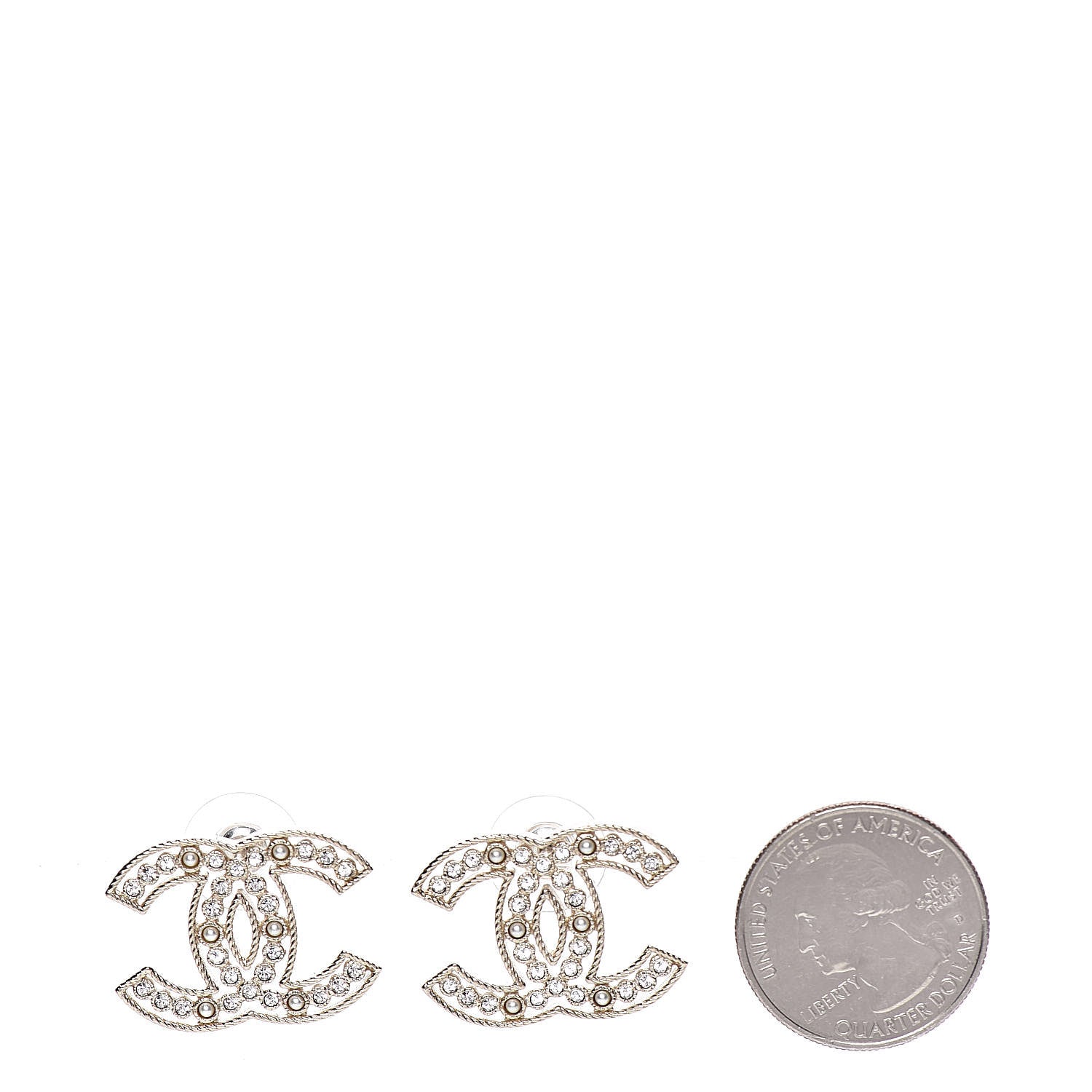Chanel Pearl Crystal Sparkling Pearls CC Earrings Light Gold 2 of 3