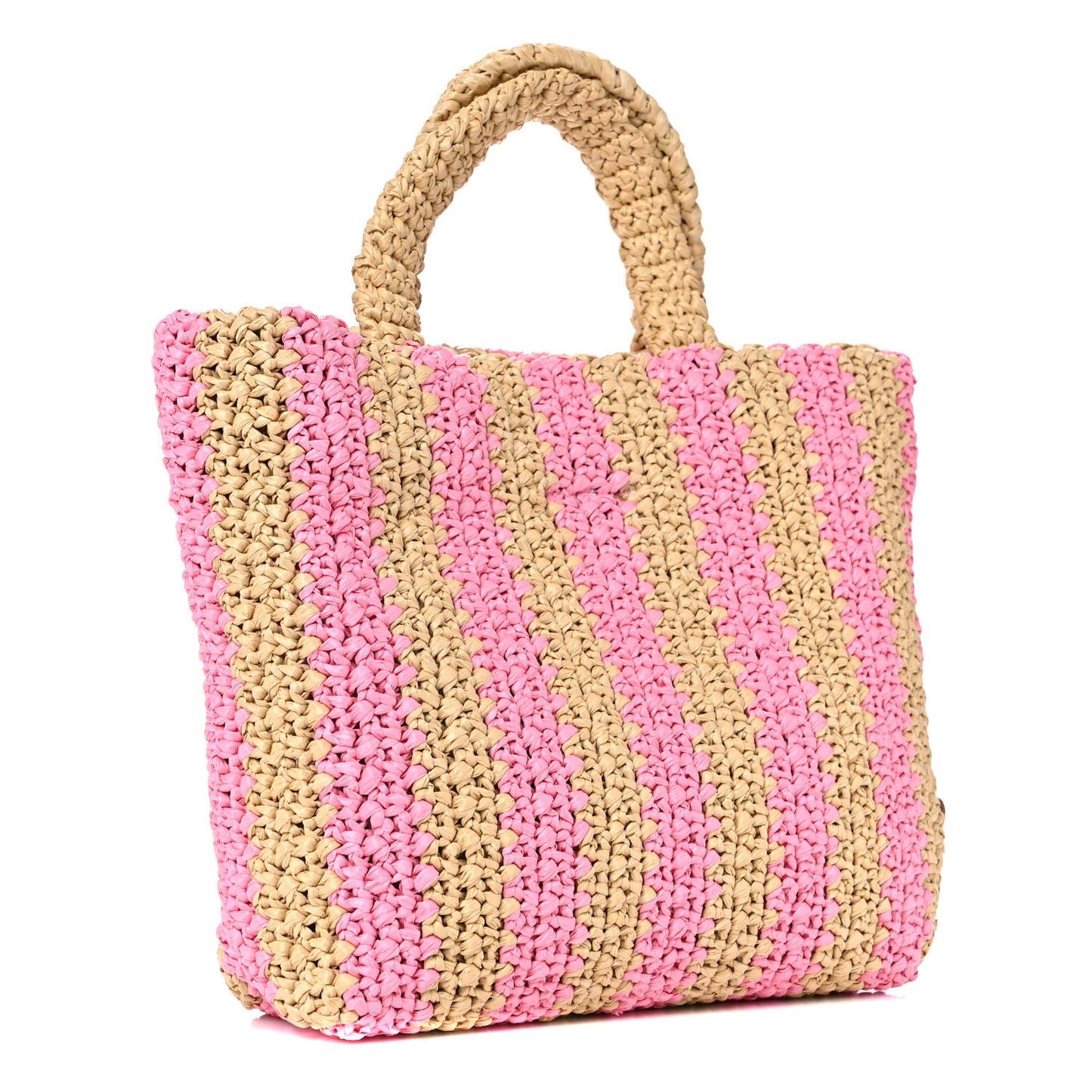 Yarn Raffia Effect Crochet Striped Small Logo Tote Naturale Petalo