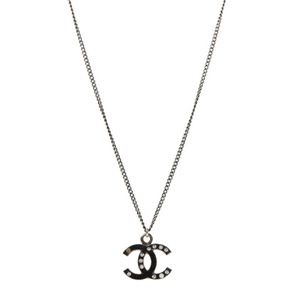 Chanel Enamel Crystal Pearl CC Pendant Necklace Ruthenium 1 of 6