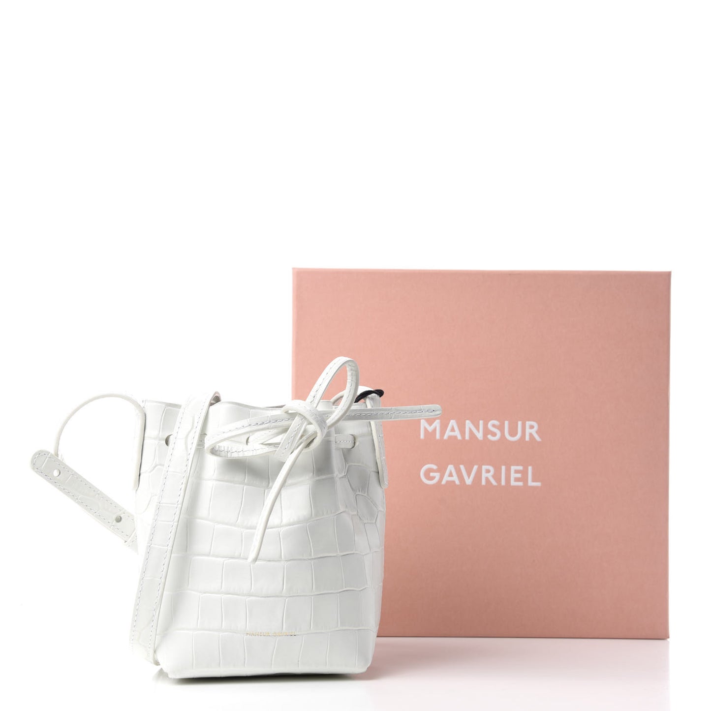 Crocodile Embossed Baby Bucket Bag White