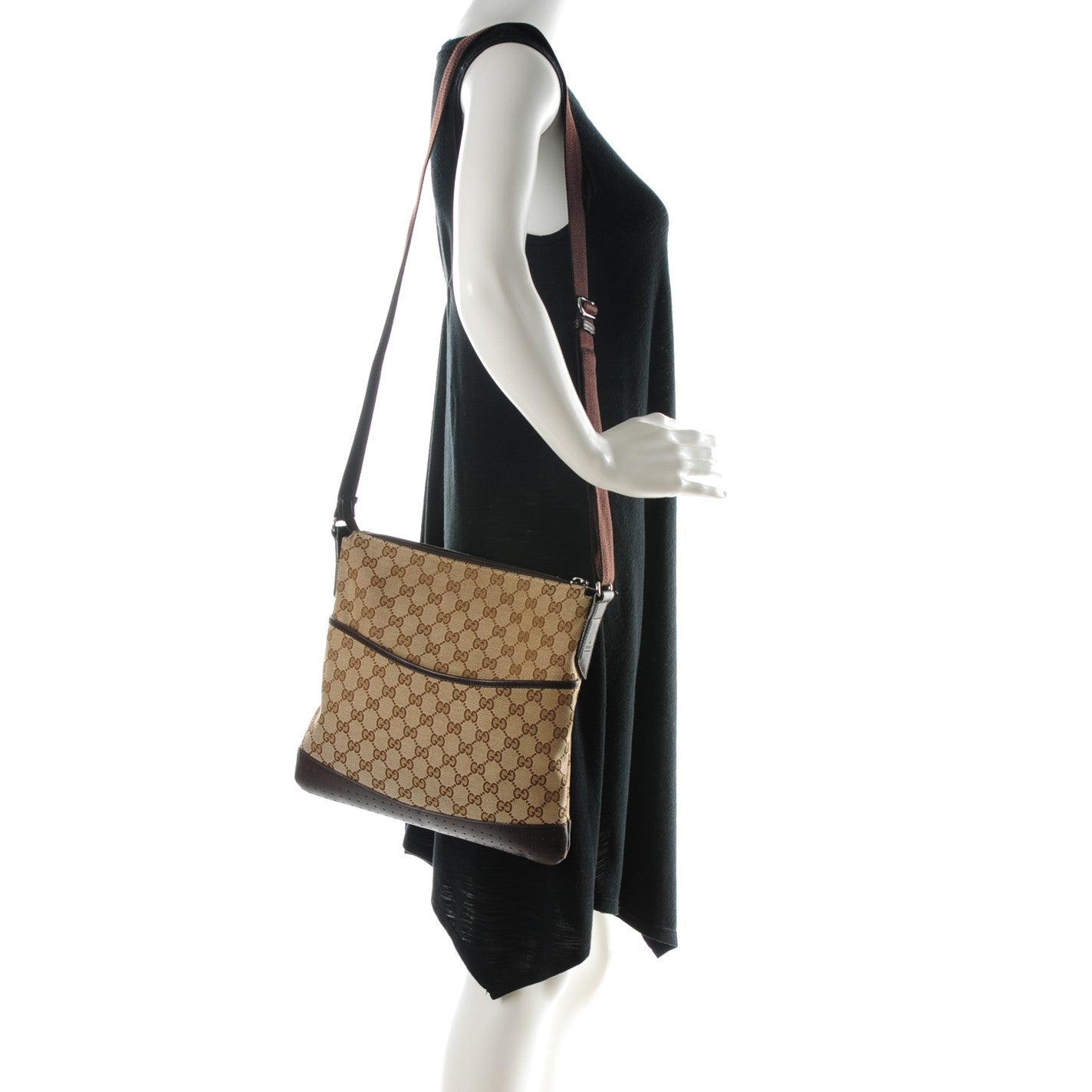 Gucci Monogram Calfskin Perforated Medium Flat Messenger Bag Dark Brown 2 of 7