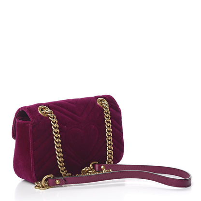 Gucci Velvet Matelasse Mini GG Marmont Shoulder Bag Fuchsia Violet Cyclamen 3 of 10