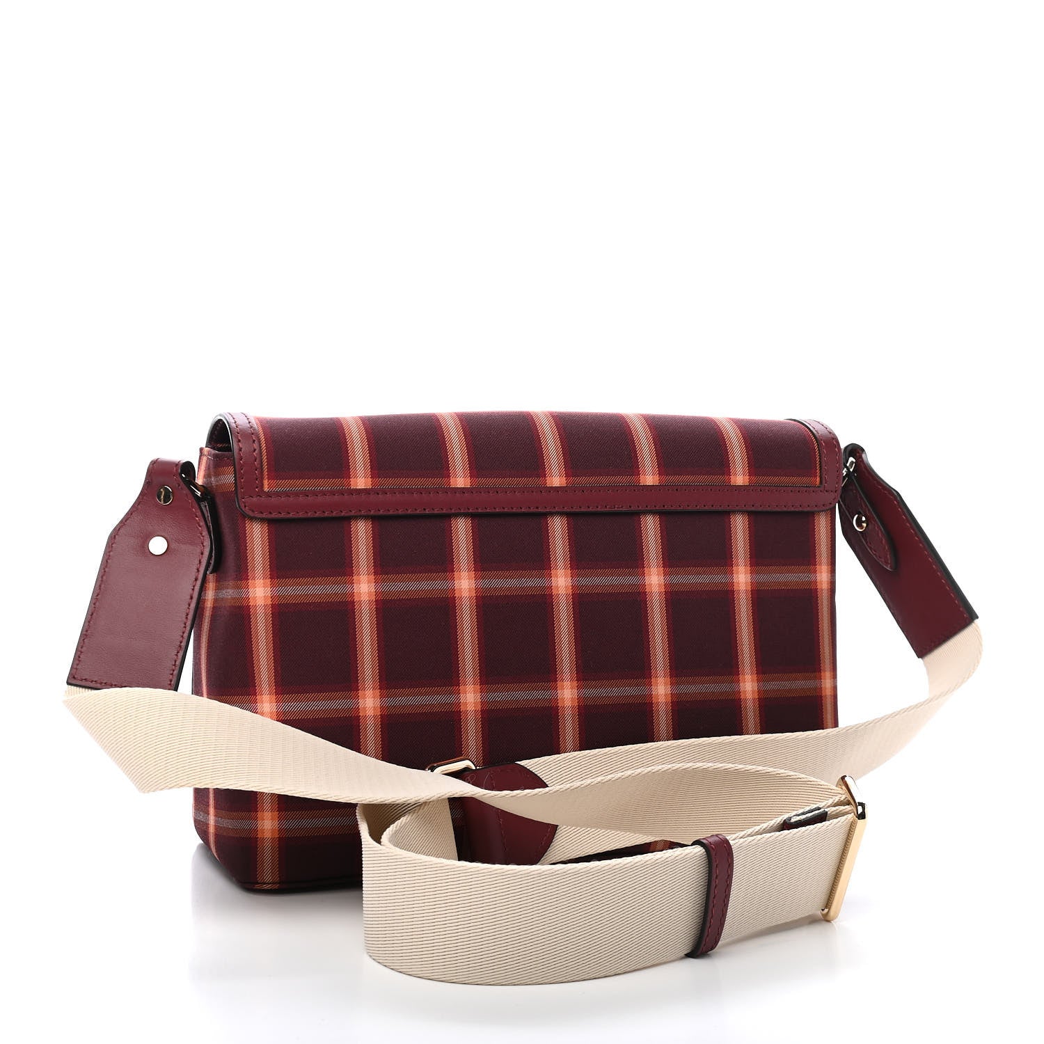 Burberry Calfskin Nylon Tartan Note Crossbody Bag Bright Red 3 of 9
