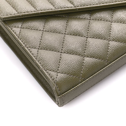 Saint Laurent Grain De Poudre Mixed Matelasse Triquilt Monogram Chain Wallet Kaki 10 of 11