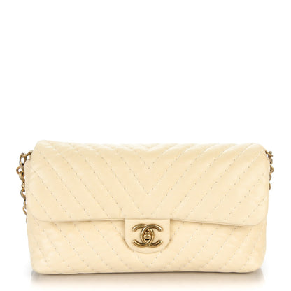 Chanel Iridescent Calfskin Surpique Chevron Jumbo Flap Light Beige 1 of 8