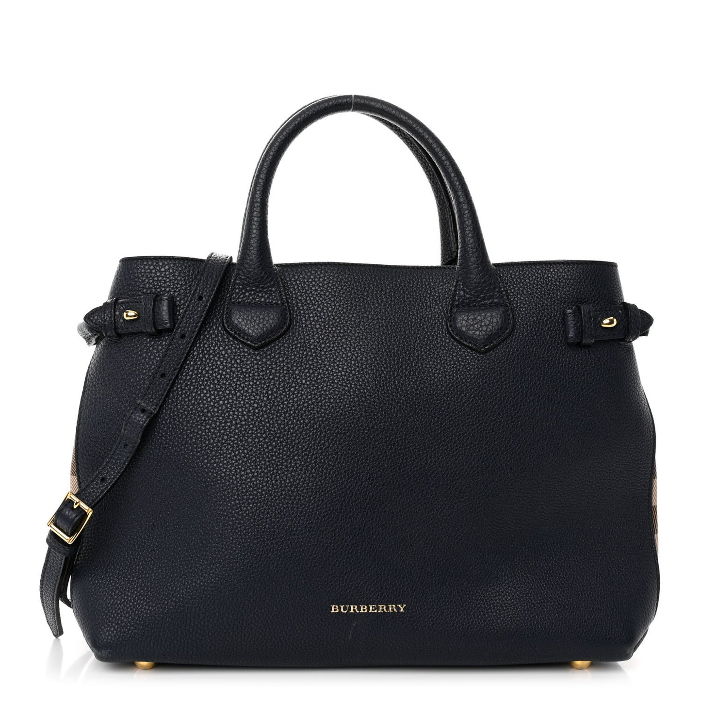 Grainy Calfskin House Check Medium Banner Tote Ink Blue