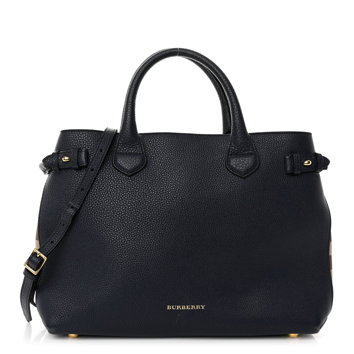 Burberry Grainy Calfskin House Check Medium Banner Tote Ink Blue 1 of 13
