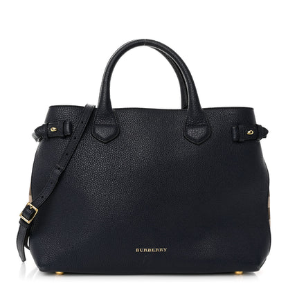 Burberry Grainy Calfskin House Check Medium Banner Tote Ink Blue 1 of 13