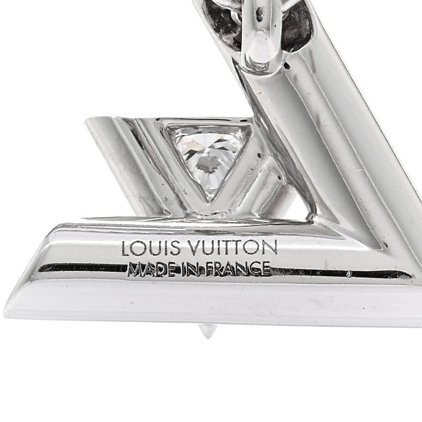 18K White Gold Diamond Large LV Volt One Pendant Necklace