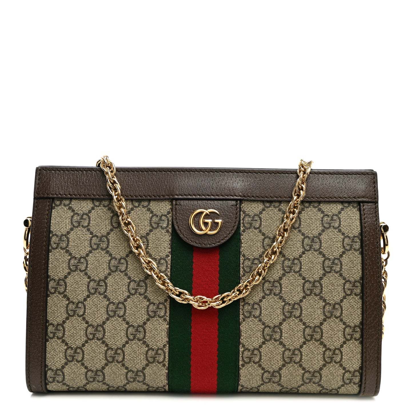 GG Supreme Monogram Web Small Ophidia Chain Shoulder Bag Brown