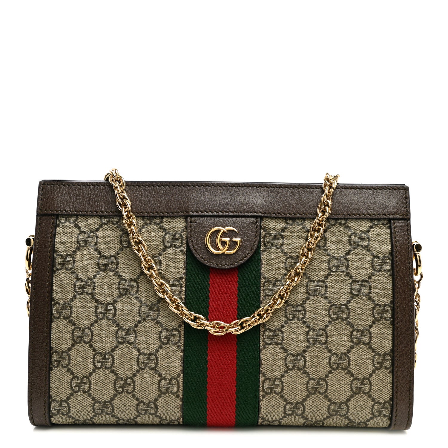 Gucci GG Supreme Monogram Web Small Ophidia Chain Shoulder Bag Brown 1 of 11