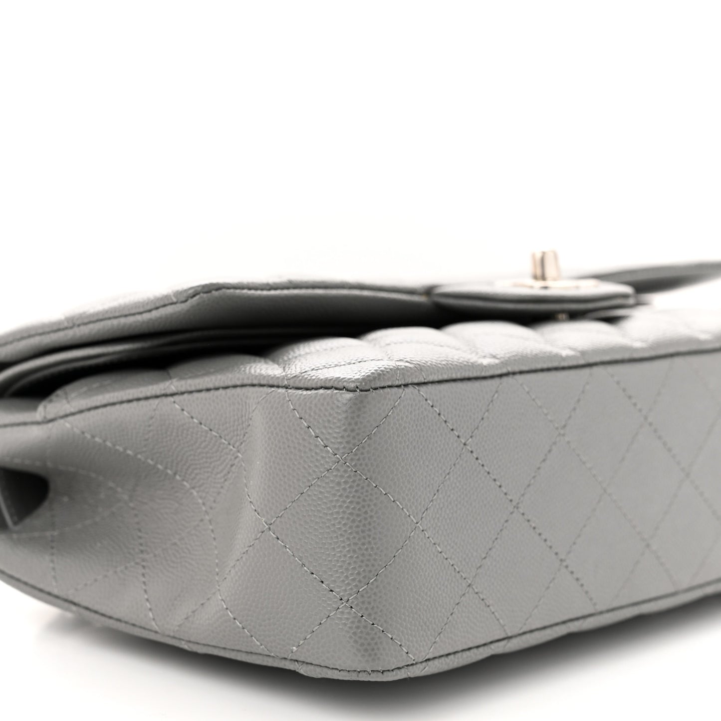 Caviar Quilted Medium Double Flap Grey