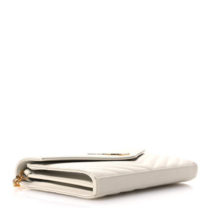 Saint Laurent Grain De Poudre Matelasse Chevron Monogram Chain Wallet Crema Soft 4 of 10