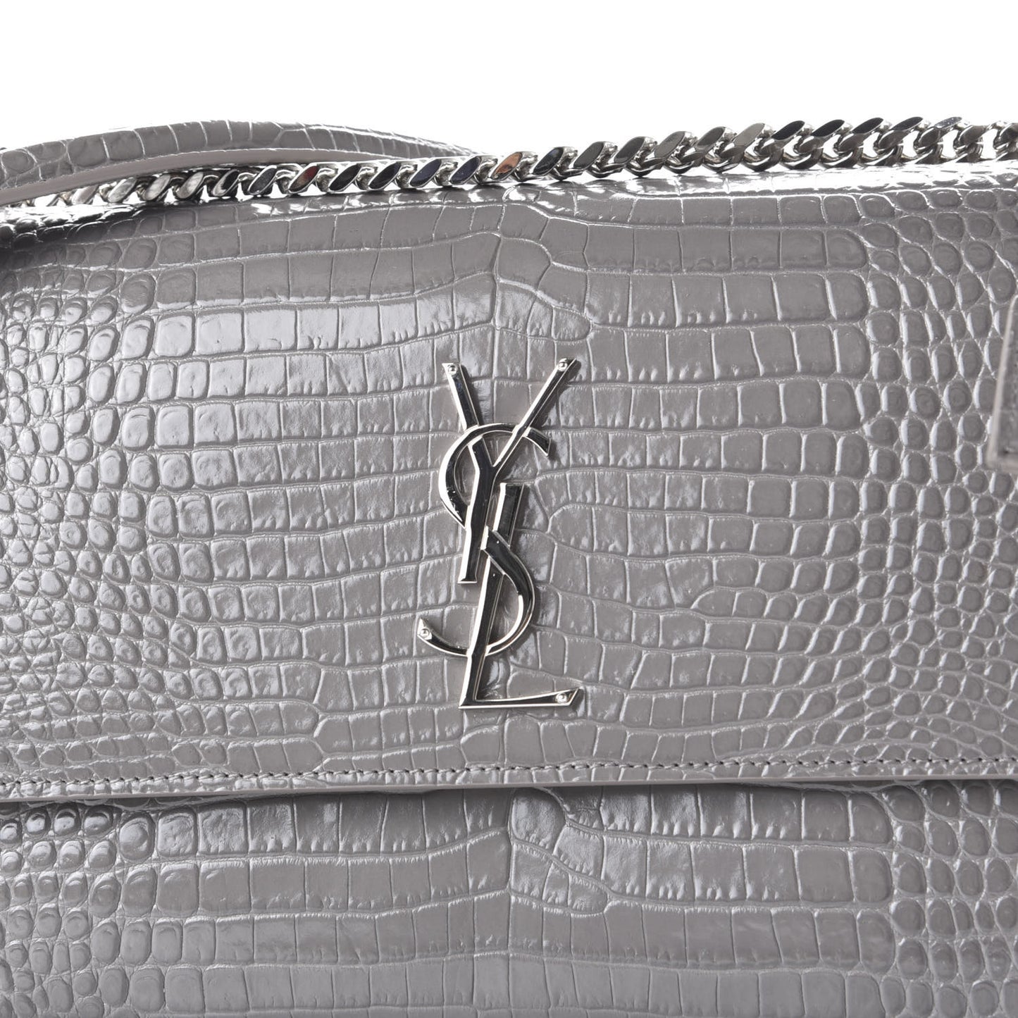 Calfskin Crocodile Embossed Large Monogram Sunset Fog