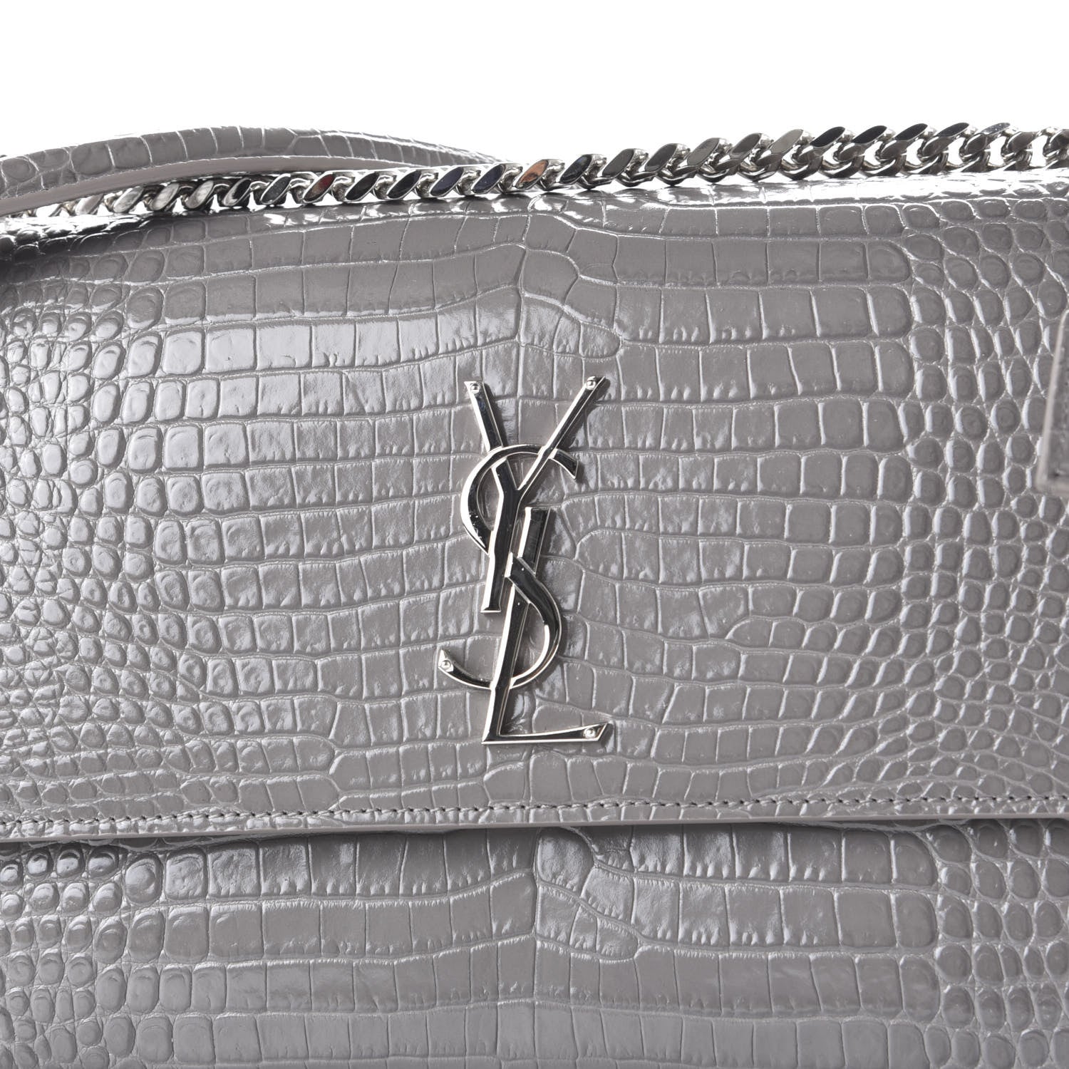 Saint Laurent Calfskin Crocodile Embossed Large Monogram Sunset Fog 10 of 11