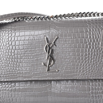 Saint Laurent Calfskin Crocodile Embossed Large Monogram Sunset Fog 10 of 11