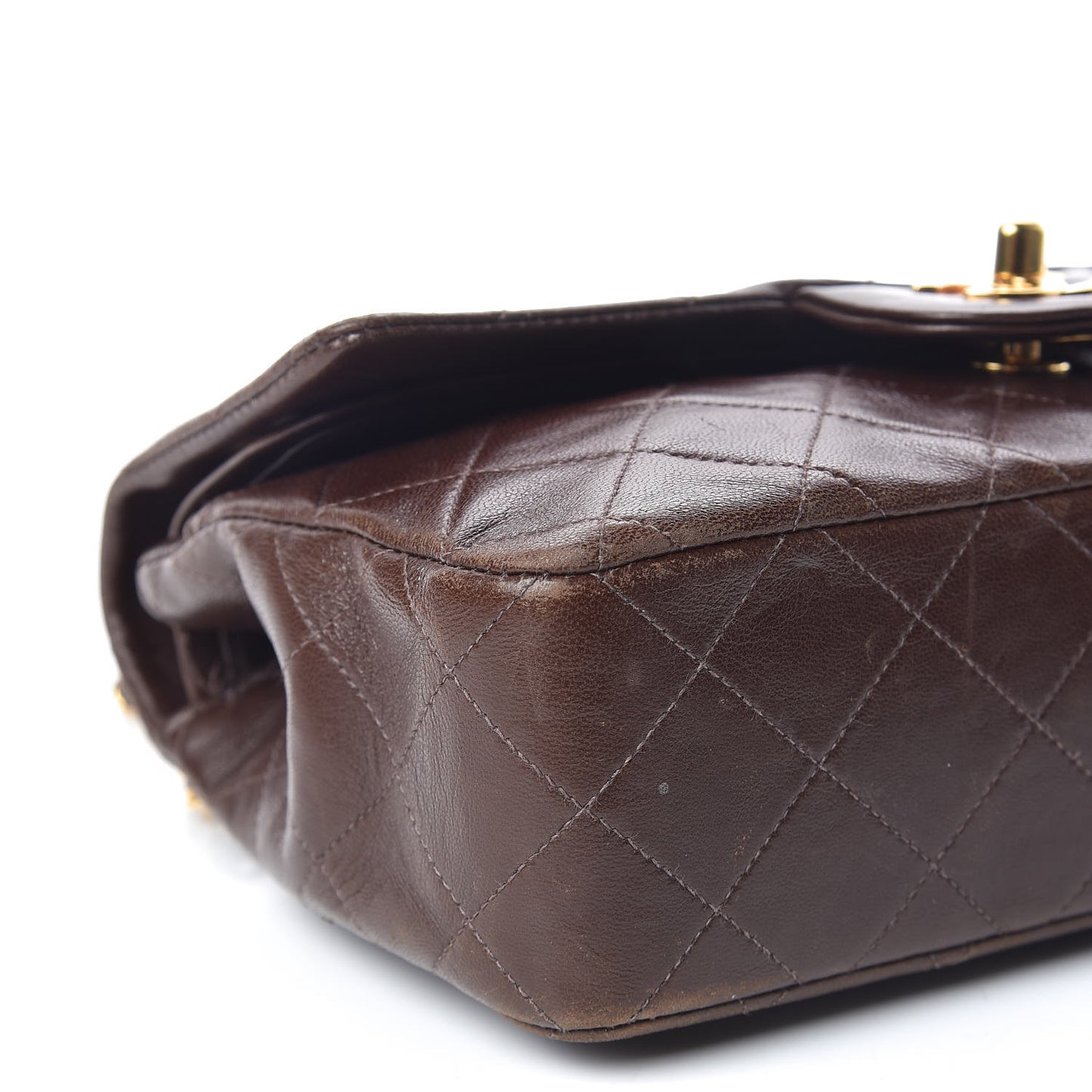 Lambskin Quilted Small Double Flap Brown