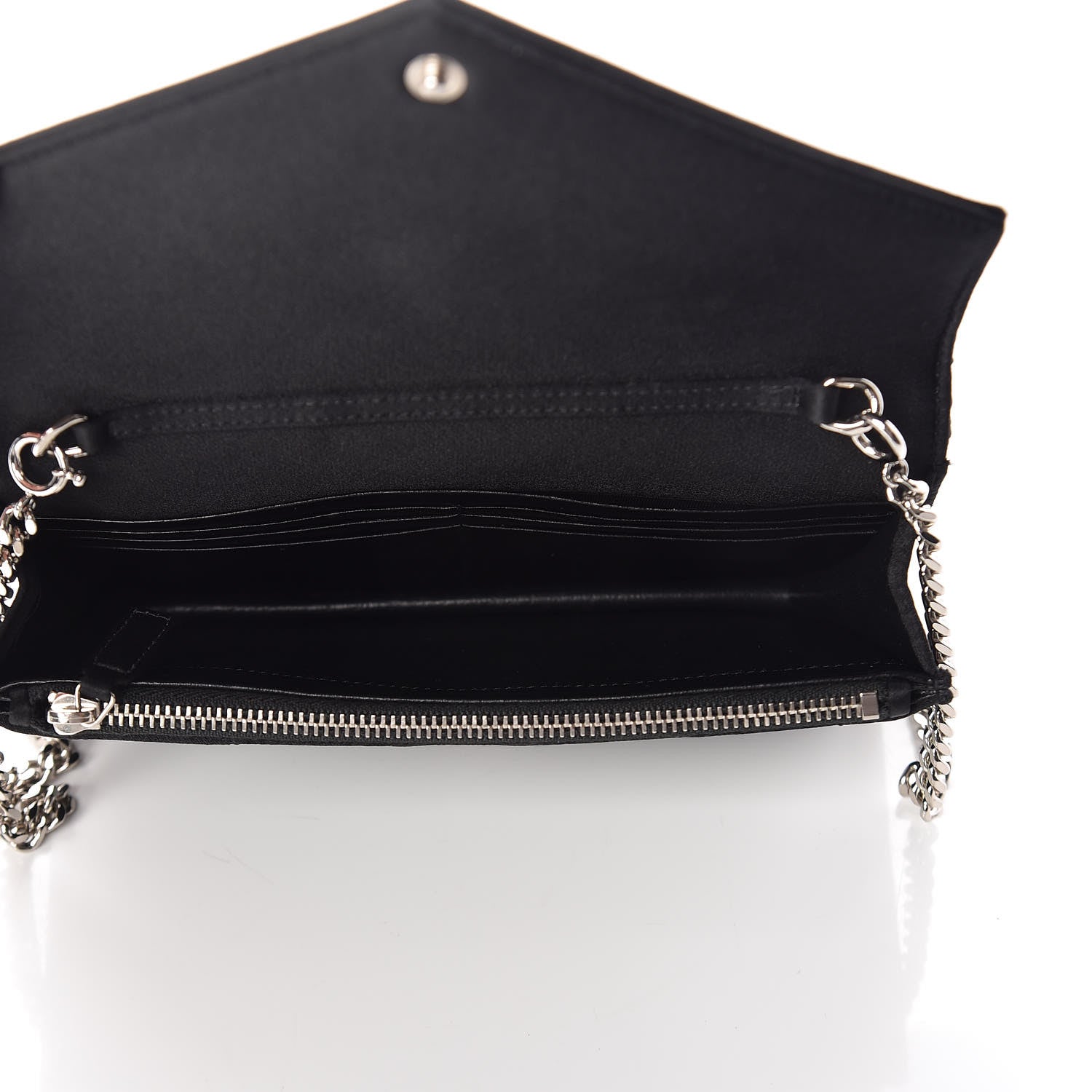 Saint Laurent Satin Chevron Monogram Envelope Chain Wallet Black 5 of 9